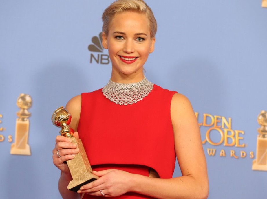Jennifer Lawrence holding an award